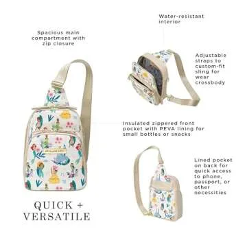 Petunia Pickle Bottom Criss-Cross Sling Bag - Sling Bag for Women and Men - Adjustable Straps to Custom-Fit - Disney Princess Courage & Kindness