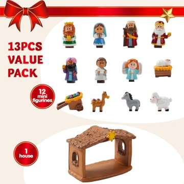 JOYIN 13 PCS Christmas Little Nativity Playset, Reenact Miniature Toys Nativity Set, Christmas Mange...