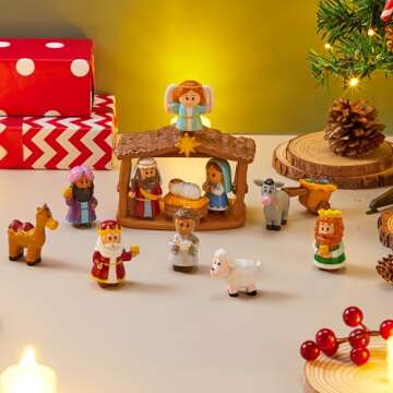 JOYIN 13 PCS Christmas Little Nativity Playset, Reenact Miniature Toys Nativity Set, Christmas Manger Scene for Kids, Present, Xmas Decorations