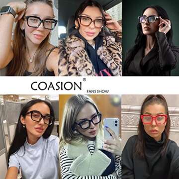 COASION Classic Non-prescription Clear Lens Eyeglasses for Women Thick Square Frame Eyewear