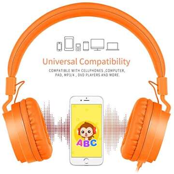 gorsun Kids Headphones, Lightweight Stereo Wired Toddler Headphones，Adjustable Headband Children's Headset for Smartphones Computer Pad Earphones(Orange)
