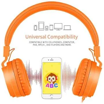 gorsun Kids Headphones, Lightweight Stereo Wired Toddler Headphones，Adjustable Headband Children's Headset for Smartphones Computer Pad Earphones(Orange)