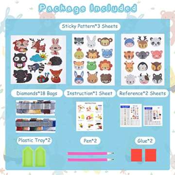 FRIUSATE 34Pcs 5D Diamond Art Painting Stickers Kits for Kids, Mosaic Sticker Numbers Kits Easy to DIY Creative Mosaic Kit for Kids and Adult Beginners