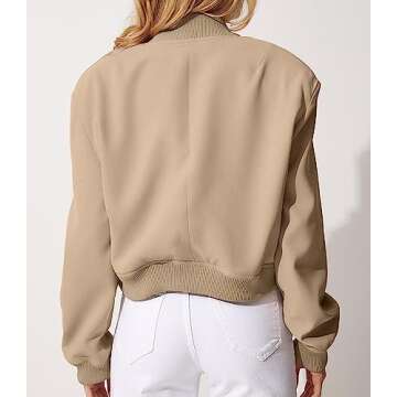 Modegal Women's Spring Varsity Bomber Jackets Long Sleeve Cropped Button Down Casual Coat with Pocke...