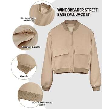 Modegal Women's Cropped Varsity Bomber Jacket