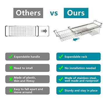 FavoThings Over The Kitchen Sink Caddy Sponge Holder Organizer Drying Rack Expandable for Sponge Brush Soap Dish Cloth Rag, Stainless Steel (12.25" to 17.25")