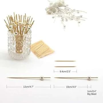 Minisland White Pearl Cocktail Picks, 4.7 Inch Long Bamboo Fancy Toothpicks for Appetizers, Decorati...