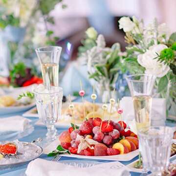 Minisland White Pearl Cocktail Picks, 4.7 Inch Long Bamboo Fancy Toothpicks for Appetizers, Decorative Christmas Bridal Wedding Party Food Drink Garnish Fruit Kabob Skewer Sticks 100 Counts - MSL152