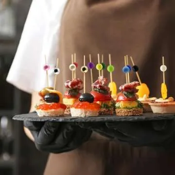 Minisland White Pearl Cocktail Picks, 4.7 Inch Long Bamboo Fancy Toothpicks for Appetizers, Decorative Christmas Bridal Wedding Party Food Drink Garnish Fruit Kabob Skewer Sticks 100 Counts - MSL152