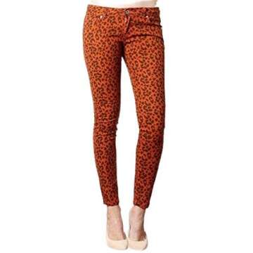 Fashion Secrets Women`s Leopard Cheetah Animal Print Slim Pants in Vibrant Orange