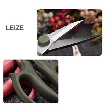 Leize Flower Scissors, Premium Thickened Stainless Steel Floral Shears, Strong Pruner for Flowers, Branches and Leaves (Grey Green Slender)