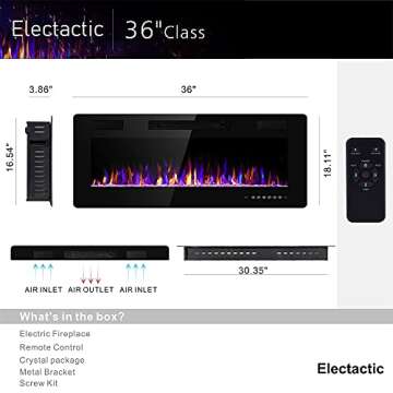 Electactic 36 inches Electric Fireplace Recessed and Wall Mounted Electric Fireplace, Fireplace Heat...