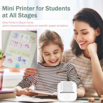 Memoking Mini Portable Printer - T02 Mini Inkless Printer Pocket Thermal Sticker Printer Mini Sticker Printer Mobile Picture Printer for Student, Gift, White (Bunny Case Not Included)