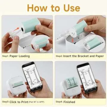 Memoking Mini Portable Printer - T02 Mini Inkless Printer Pocket Thermal Sticker Printer Mini Sticker Printer Mobile Picture Printer for Student, Gift, White (Bunny Case Not Included)