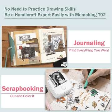 Memoking Mini Portable Printer - T02 Mini Inkless Printer Pocket Thermal Sticker Printer Mini Sticker Printer Mobile Picture Printer for Student, Gift, White (Bunny Case Not Included)