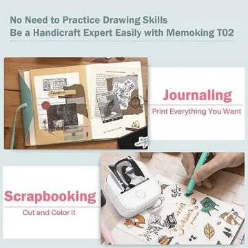 Memoking Mini Portable Printer - T02 Mini Inkless Printer Pocket Thermal Sticker Printer Mini Sticker Printer Mobile Picture Printer for Student, Gift, White (Bunny Case Not Included)