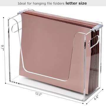 DINGHUO Hanging File Organizer for Desk, Letter Size Acrylic File Holder with Handles, Clear Portable Filing Folder Storage Rack for Home, Office, School, Cabinet - 1 Pack