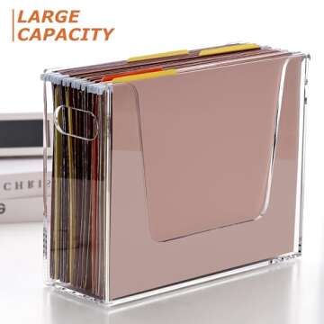 DINGHUO Hanging File Organizer for Desk, Letter Size Acrylic File Holder with Handles, Clear Portable Filing Folder Storage Rack for Home, Office, School, Cabinet - 1 Pack