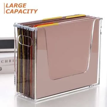 DINGHUO Hanging File Organizer for Desk, Letter Size Acrylic File Holder with Handles, Clear Portable Filing Folder Storage Rack for Home, Office, School, Cabinet - 1 Pack