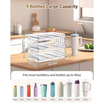 Gracenal Water Bottle Organizer Holder for Stanley Cup Accessories, Fridge Kitchen Cabinet Organizer and Storage for Meoky 40 oz Tumbler with Handle, Stackable Plastic Travel Mug Cup Rack Gifts, 3Pack