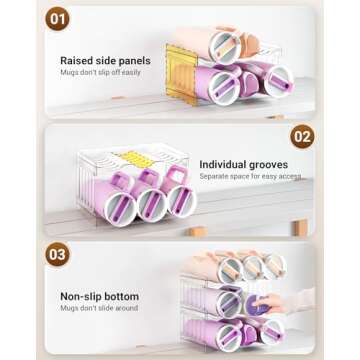 Gracenal Water Bottle Organizer Holder for Stanley Cup Accessories, Fridge Kitchen Cabinet Organizer and Storage for Meoky 40 oz Tumbler with Handle, Stackable Plastic Travel Mug Cup Rack Gifts, 3Pack