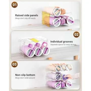 Gracenal Water Bottle Organizer Holder for Stanley Cup Accessories, Fridge Kitchen Cabinet Organizer and Storage for Meoky 40 oz Tumbler with Handle, Stackable Plastic Travel Mug Cup Rack Gifts, 3Pack