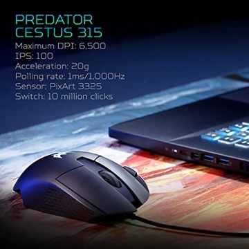 Acer Predator Cestus 315 Gaming Mouse - Adjustable DPI & Custom Controls