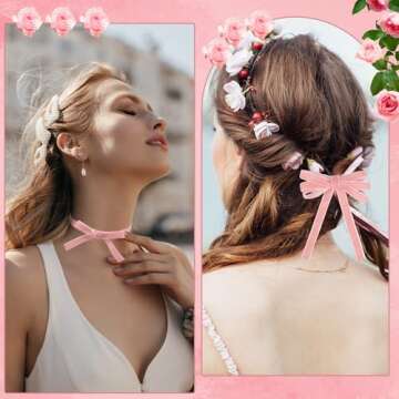 Pink Velvet Ribbon 3/8 Inch Velvet Fabric by The 30 Yards Vintage Thin Valentines Velvet Ribbon for Choker Gift Wrapping Hair Bows Flower Bouquet Wedding Valentine's Day Mother's Day Decorations