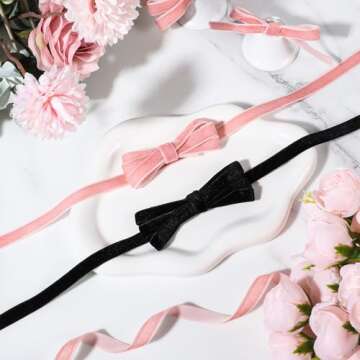 Pink Velvet Ribbon 3/8 Inch Velvet Fabric by The 30 Yards Vintage Thin Valentines Velvet Ribbon for Choker Gift Wrapping Hair Bows Flower Bouquet Wedding Valentine's Day Mother's Day Decorations