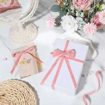 Pink Velvet Ribbon 3/8 Inch Velvet Fabric by The 30 Yards Vintage Thin Valentines Velvet Ribbon for Choker Gift Wrapping Hair Bows Flower Bouquet Wedding Valentine's Day Mother's Day Decorations