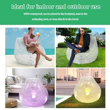 uuffoo Inflatable Chair Multi Color Sofa Portable Lazy Chair Bean Bag Style Chair with Remote Control LED Light Mood Lamp for Party Yoga Living Room Camping