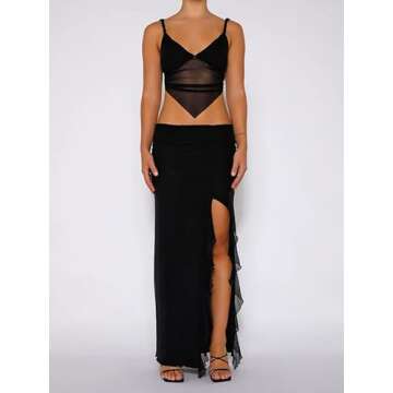 Women Sexy Y2K Two Piece Floral Maxi Skirt Set