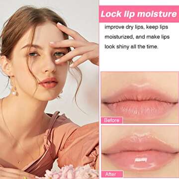 Lip Oil 2 Piece Set Moisturizing Lip Glow and Plumping Lip Oil with Cherry Oil Long-Lasting Lip Care...