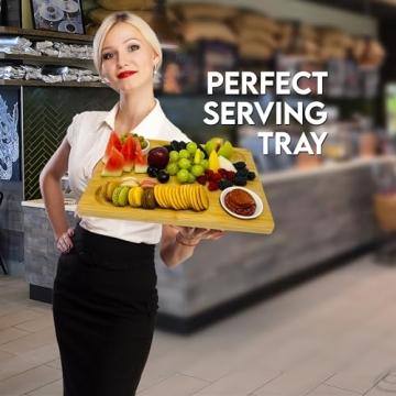 PandPal Bamboo Cheese Board with Knife, Bowl, Fork Set, Wood Charcuterie Platter & Food Serving Tray for Wine Glasses, Misoph Collection