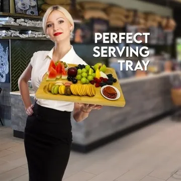 PandPal Bamboo Cheese Board with Knife, Bowl, Fork Set, Wood Charcuterie Platter & Food Serving Tray for Wine Glasses, Misoph Collection