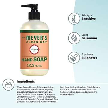 Mrs. Meyer's Hand Soap, Made with Essential Oils, Biodegradable Formula, Geranium, 12.5 fl. oz