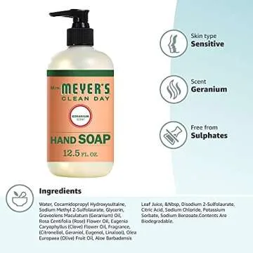 Mrs. Meyer's Hand Soap, Made with Essential Oils, Biodegradable Formula, Geranium, 12.5 fl. oz