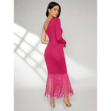 Stylish Floerns Women's One Shoulder Fringe Dress for Events