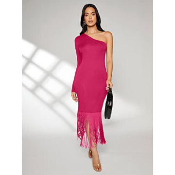 Stylish Floerns Women's One Shoulder Fringe Dress for Events