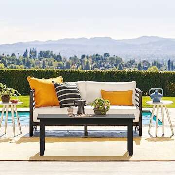 LUE BONA Outdoor Coffee Table, HDPS Black Patio Coffee Tables for Outside Rectangle, Adjustable Leve...