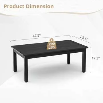 LUE BONA Outdoor Coffee Table, HDPS Black Patio Coffee Tables for Outside Rectangle, Adjustable Levelling Feet/Weather Resistant, Patio Table for Deck, Pool, Balcony, Indoor or Outdoor Use