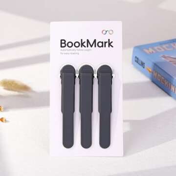3Pcs Automatic Bookmark, Silicone Smart Book Marks for Reading Women, Men, Kids,Cute Unique Book Markers Bookmark Clip Reading Accessories Gifts for Book Lovers (Dark Grey 3pcs)