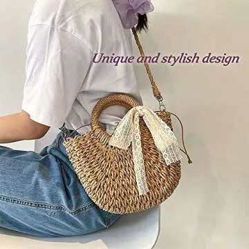 Small Straw Bag For Women Crossbody Beach Wicker Purse Rattan Handbag For Summer