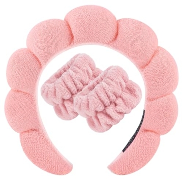 Zkptops Spa Headband for Washing Face Wristband Set Sponge Makeup Skincare Terry Cloth Bubble Soft G...