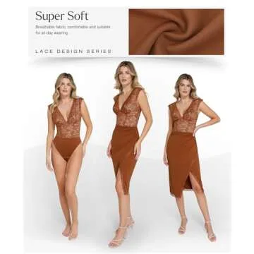 Popilush Lace Body Suits Women - Tank Top Thong Shapewear Tummy Control Going Out Tops Deep V Neck BodySuit