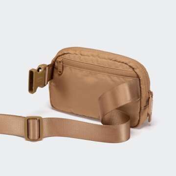 Pander Two Way Zipper Fanny Pack Nylon Everywhere Belt Bag for Women, Water Repellent Waist Packs, Crossbody Bags with Adjustable Strap (Caramel Brown).