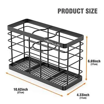 Vecallo Hair Dryer Holder - Hair Tool Organizer Wall Mount/Adhesive Blow Dryer Holder/Curling Iron Holder Cabinet Door Bathroom Organizer for Hair Dryer, Curling Wands, Hair Straighteners Black