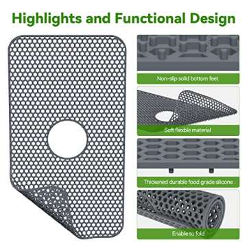 Silicone Sink Mat Toovem Kitchen Sink Mats 26"x14" Sink Protectors for Kitchen Sink with Heat Resistant Flexible Stable for Bottom of Farmhouse Stainless Steel Porcelain Sink Pad