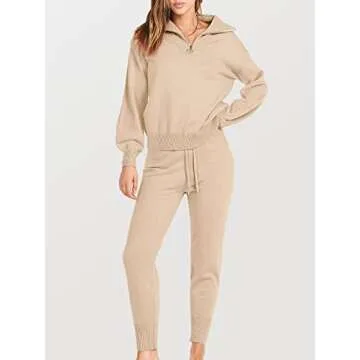 ANRABESS Women's Two Piece Outfits Sweater Sets Long Sleeve Zip Up Knit Pullover Jogger Pants Tracks...