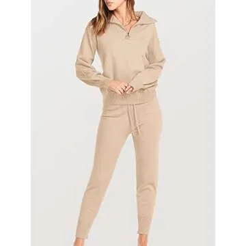 ANRABESS Women's Two Piece Outfits Sweater Sets Long Sleeve Zip Up Knit Pullover Jogger Pants Tracksuit 2024 Fall Lounge Sets Small